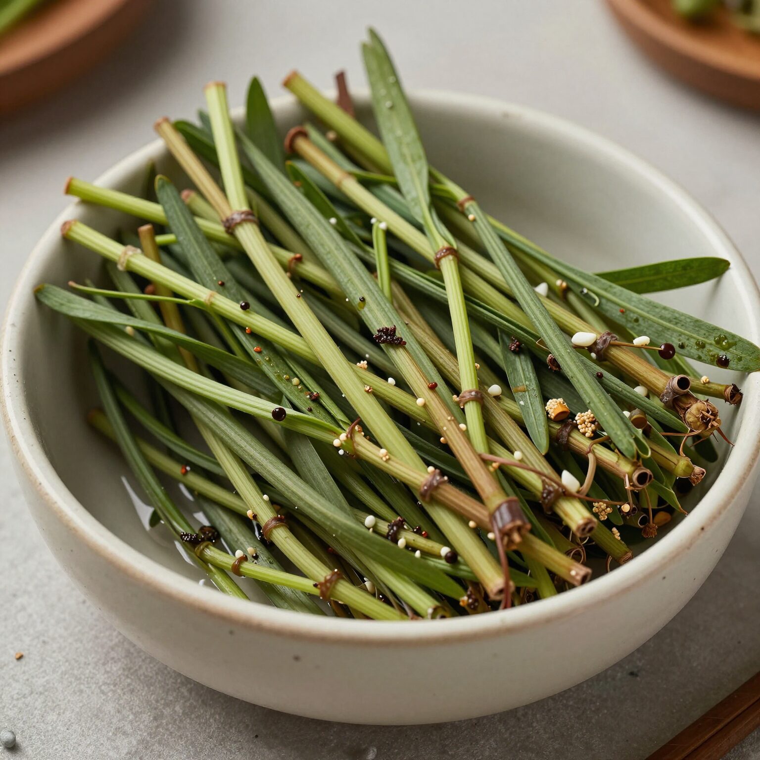 신선한 다래순과 무침 재료가 담긴 보울 사진