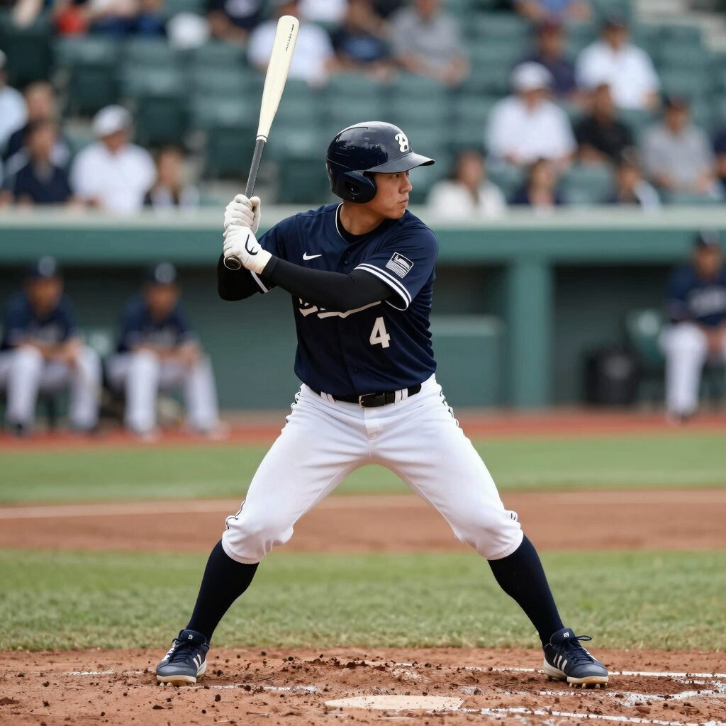 퓨처스리그 경기에서 타자가 공을 기다리며 집중하고 있는 모습 배경에는 관중석이 흐릿하게 보인다