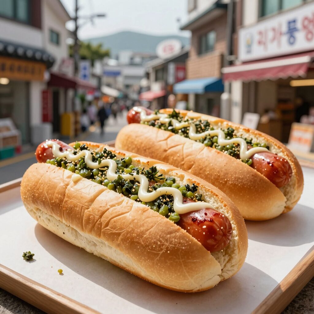 가파도 오멍가멍쉬멍에서 판매하는 청보리 핫도그와 골목 풍경