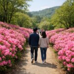 군포 철쭉동산 분홍빛 꽃길 산책로 양쪽에 핀 철쭉