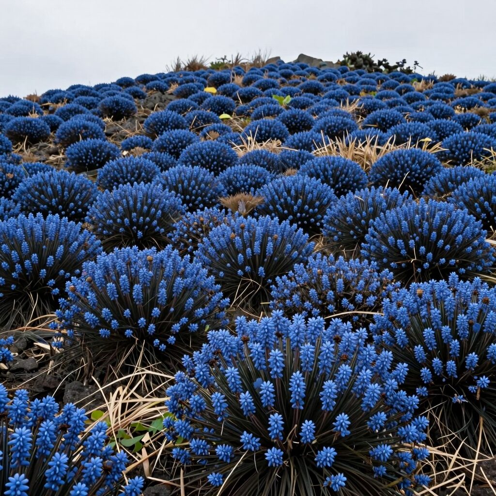제주도 고사리 채취 장소 풍경, 산기슭과 들판에 푸른 고사리가 자라고 있는 모습