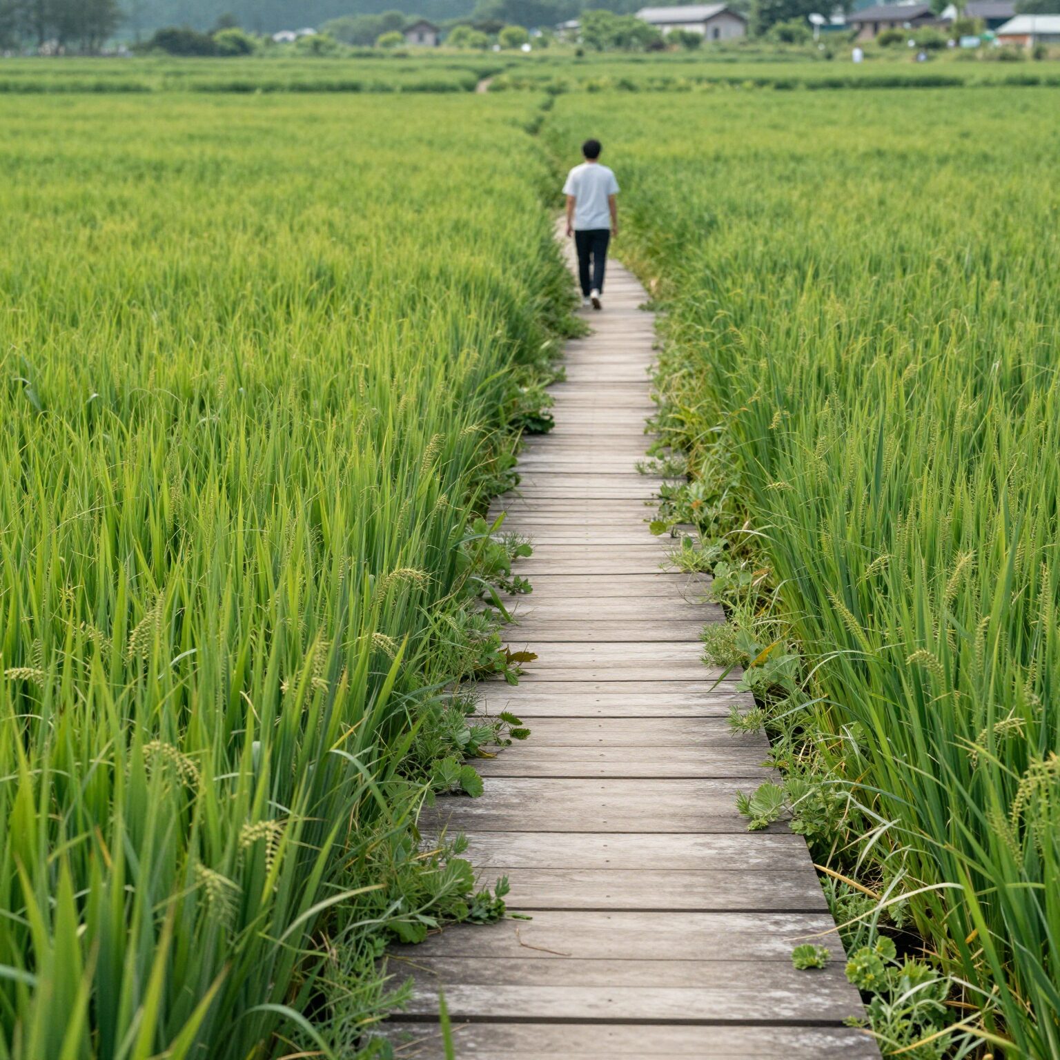 고창 청보리밭 데크길과 초록 보리 물결