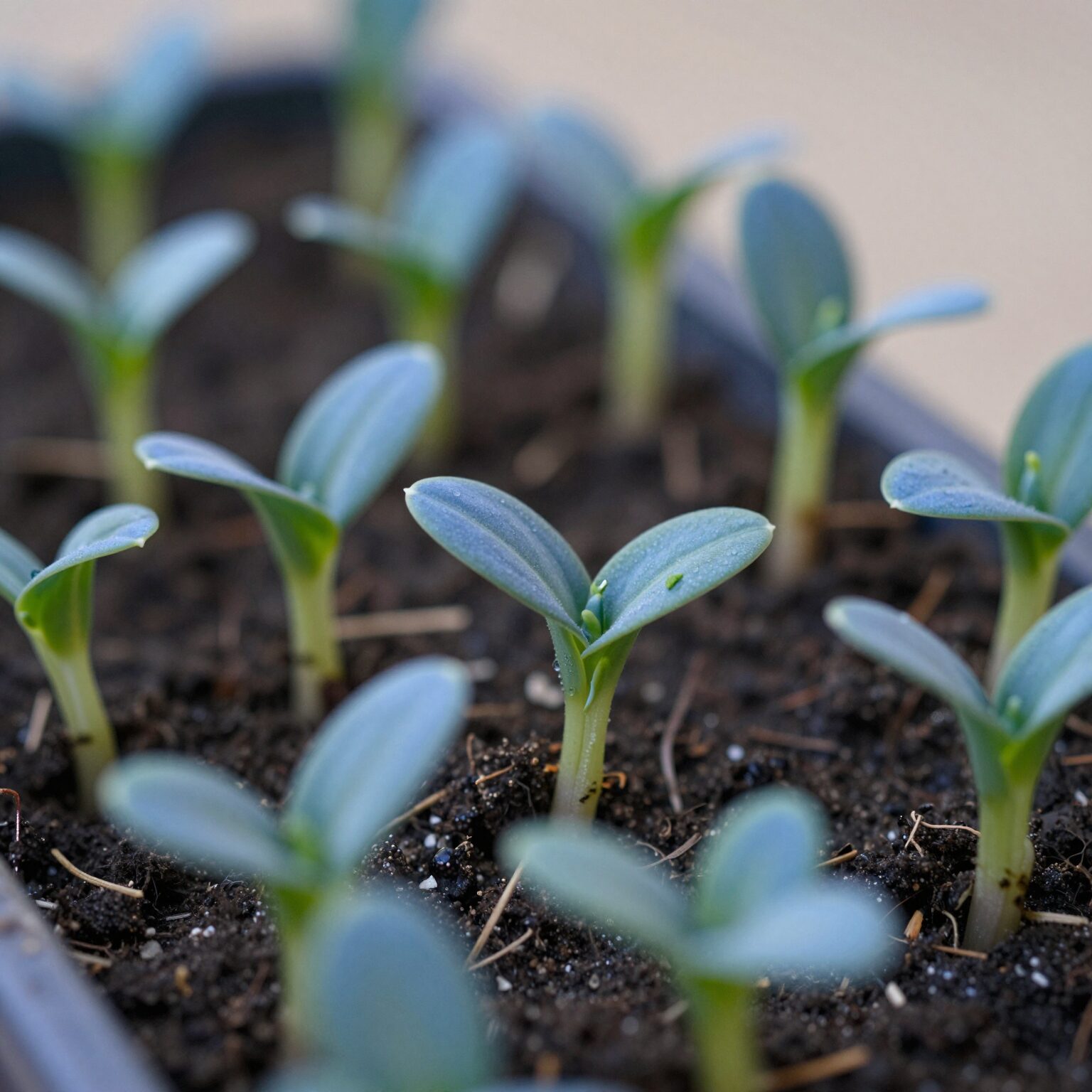 화분에 싹이 튼 히카마 모종 사진, 푸른 본잎이 몇 장 나온 상태