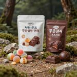 아이허브 4월 할인코드와 추천 건강 간식 아이허브에서 구매한 건강 간식 세트로 닥터존스 무설탕 캔디와 초코러브 다크초콜릿이 놓여있다