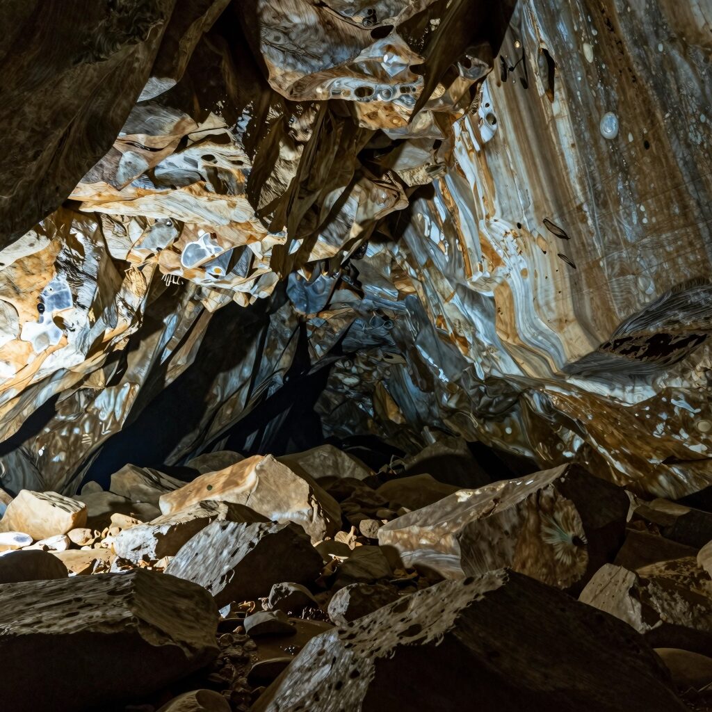 당진 장고항 해식동굴 내부 전경, 바위가 파도에 깎여 만든 웅장한 동굴 천장