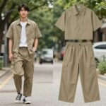 주니어 바람막이와 버뮤다 팬츠를 매치한 세트업 코디 예시