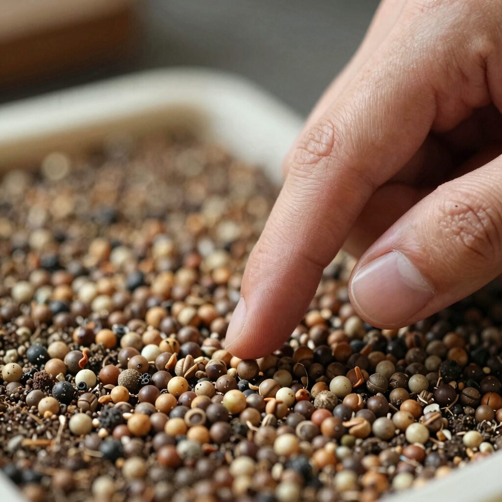 강낭콩 씨앗을 손가락으로 2cm 깊이로 심고 있는 모습