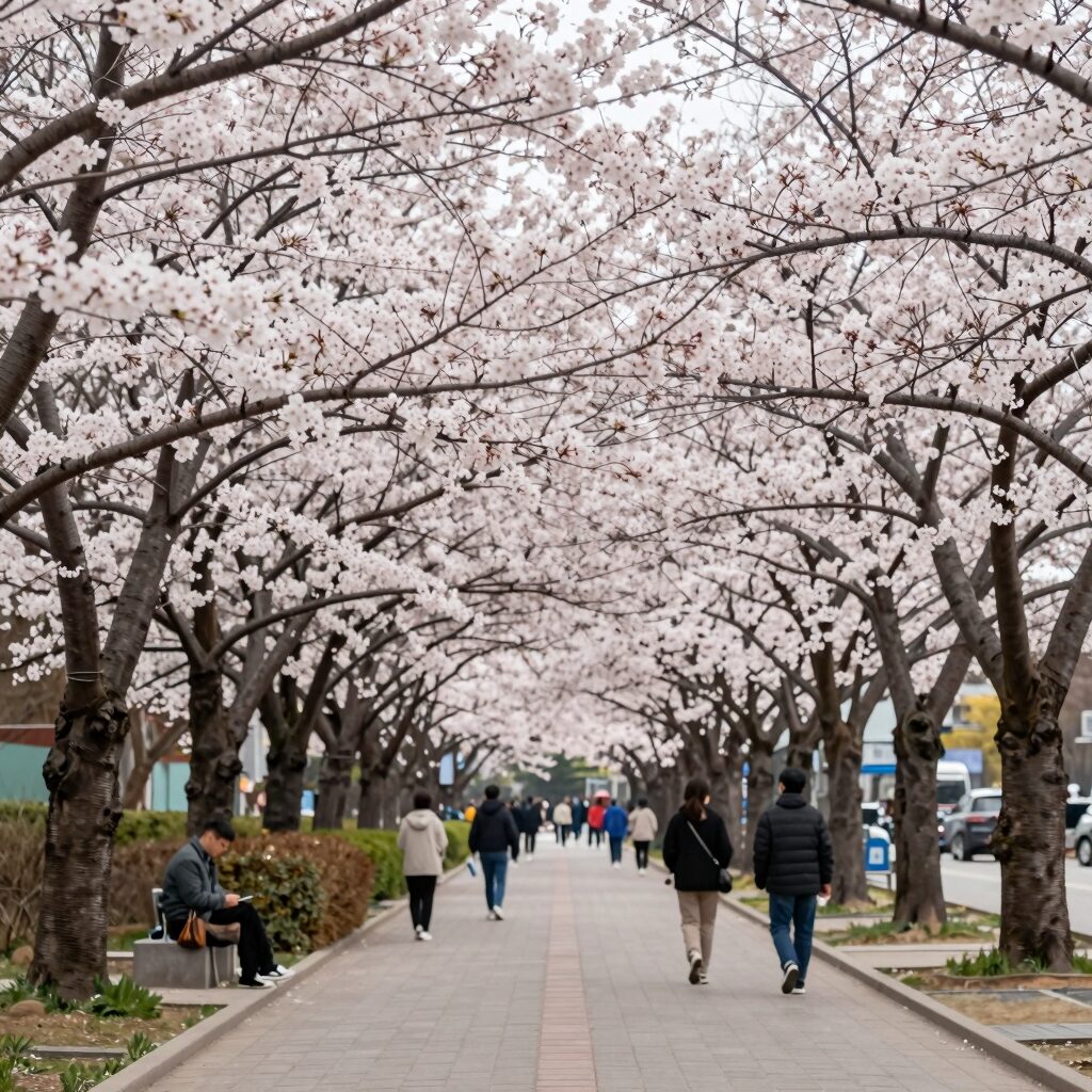 경희대 국제캠퍼스 사색의 광장 벚꽃길 풍경