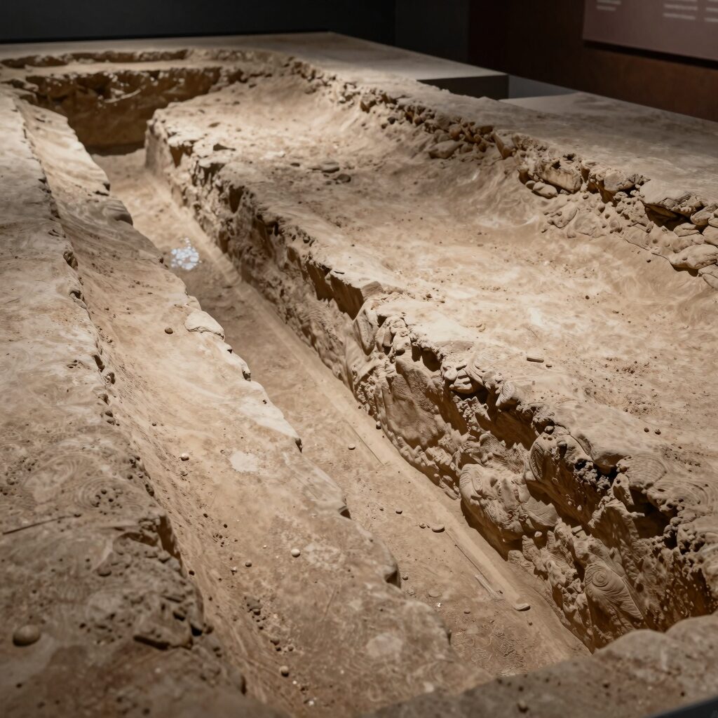 고대 메소포타미아의 관개 수로와 제방 유적지 재현도