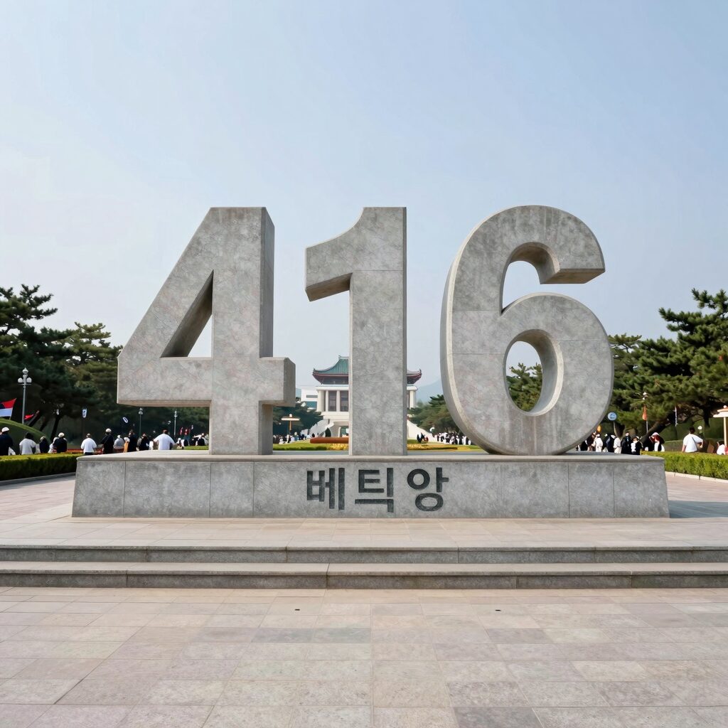 베트남 나트랑 416광장 전경, 중앙에 416 숫자가 새겨진 기념물이 보임