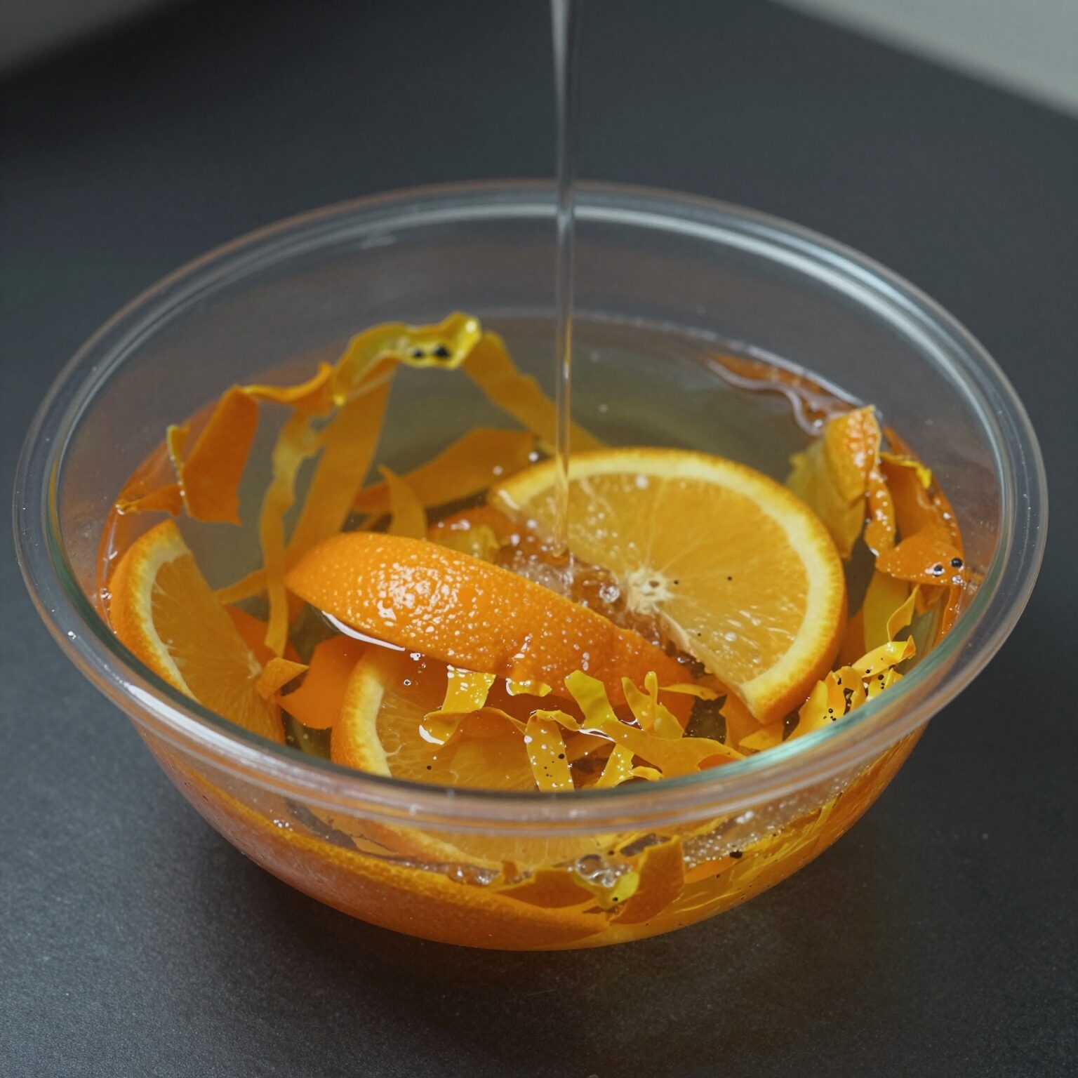 오렌지껍질과 물이 담긴 그릇을 전자레인지에 넣어 청소하는 모습