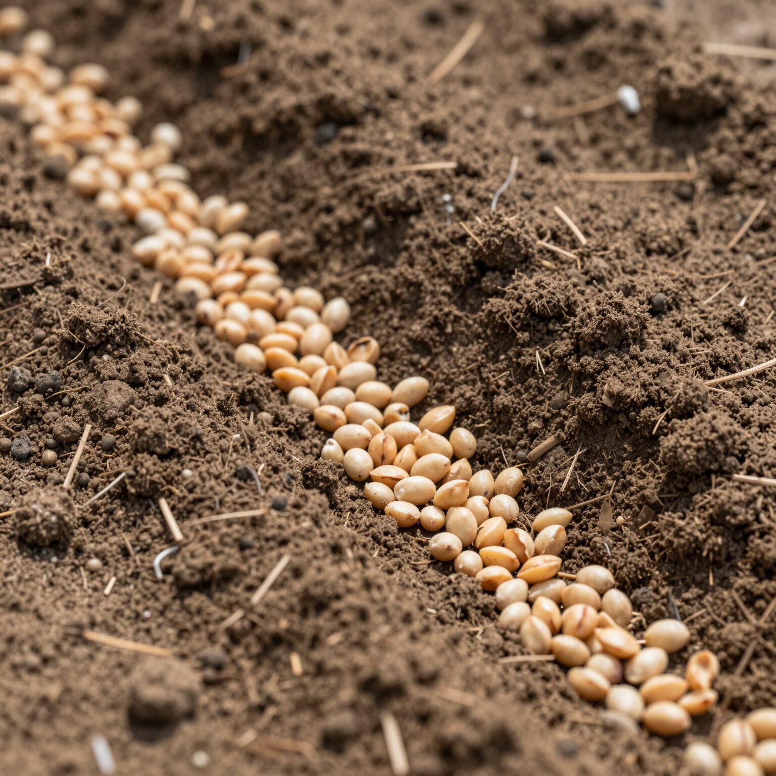 땅콩 씨앗을 적당한 간격으로 흙에 파종하는 모습
