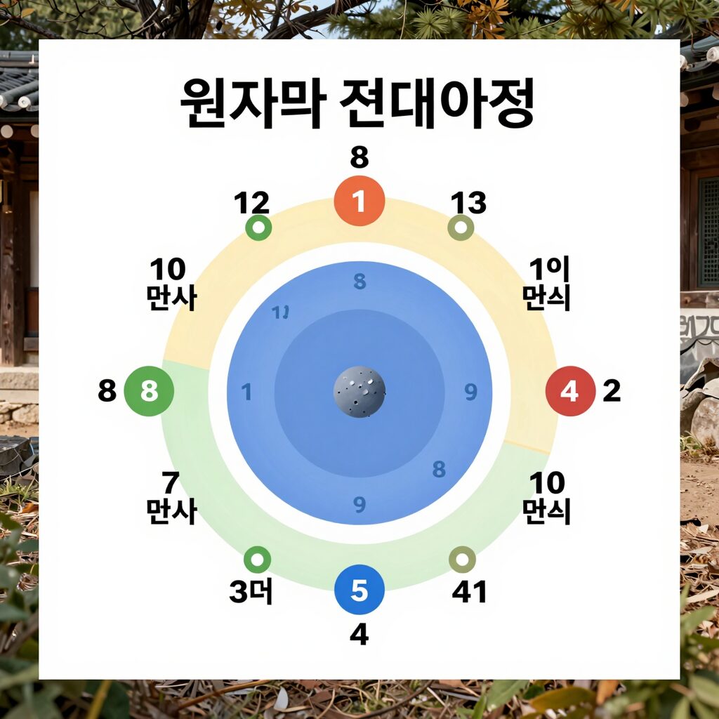주기율표에서 원자가 전자 수와 족의 관계를 색깔과 숫자로 표시한 다이어그램