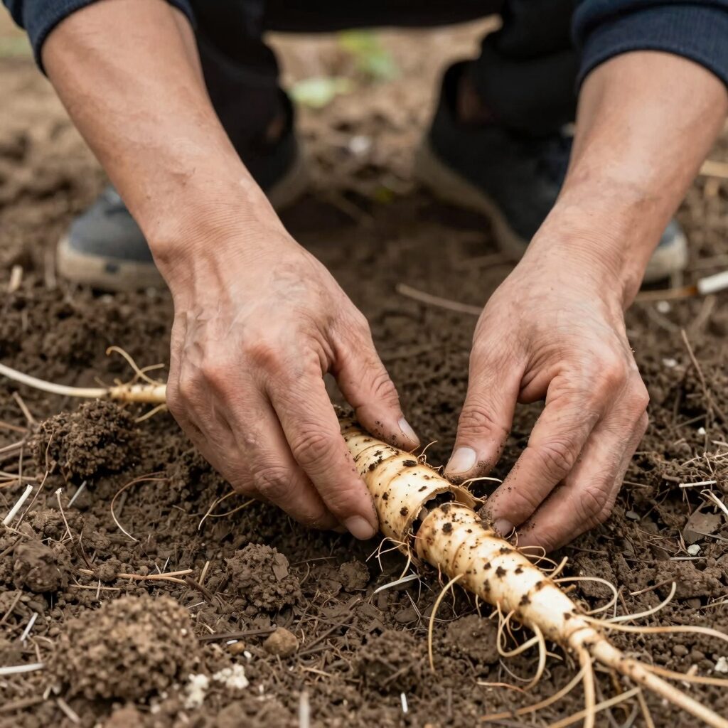 손질된 땅두릅 사진, 밑동 정리와 칼집 넣은 모습