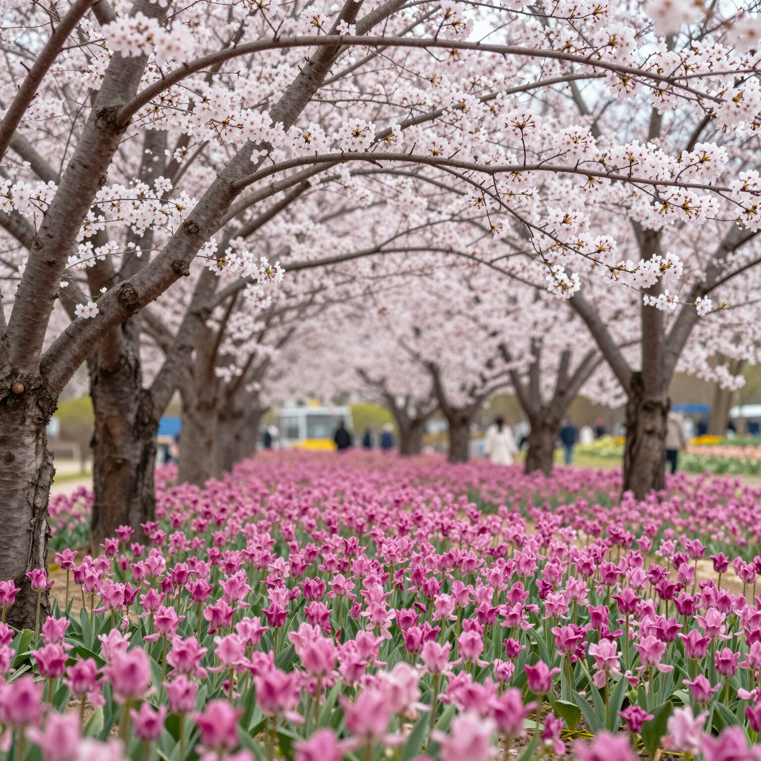 봄 정원에 핀 자주색 박태기나무 꽃나무