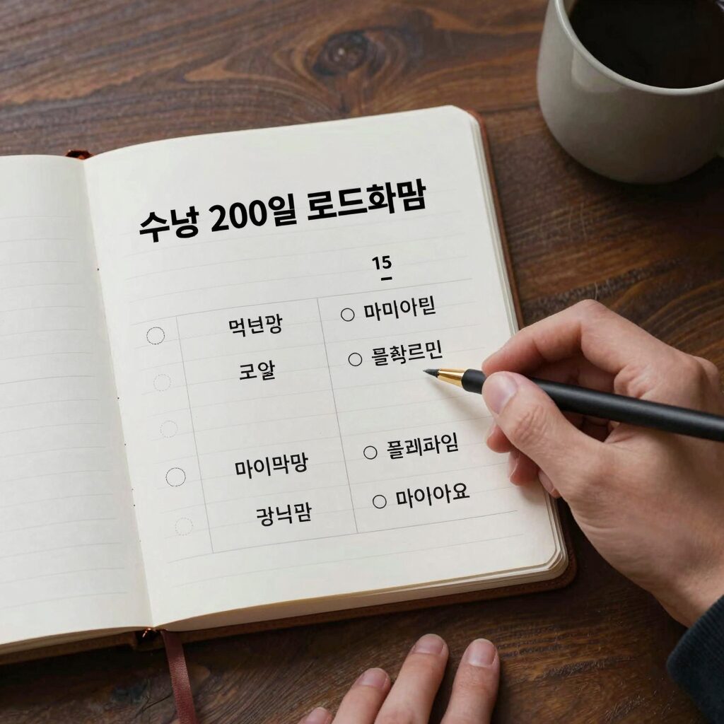 수능 200일 로드맵을 보여주는 다이어리와 플래너 사진