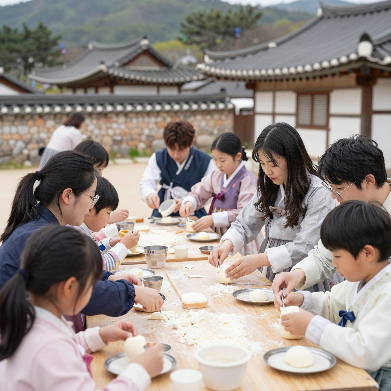 화순 수만리들국화마을에서 가족이 두부 만들기 체험을 하고 있는 모습