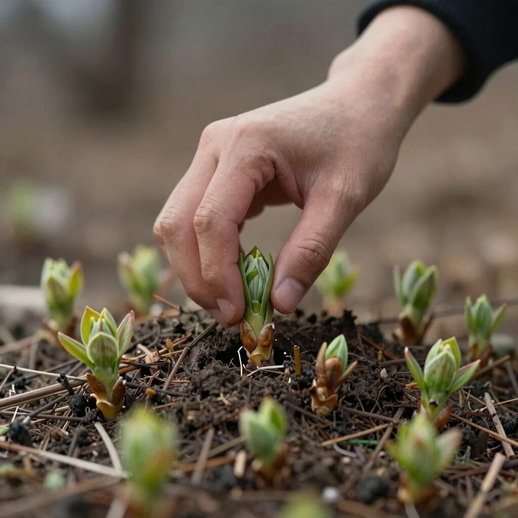 손질된 산두릅 새순이 채반에 가지런히 놓여 있는 모습