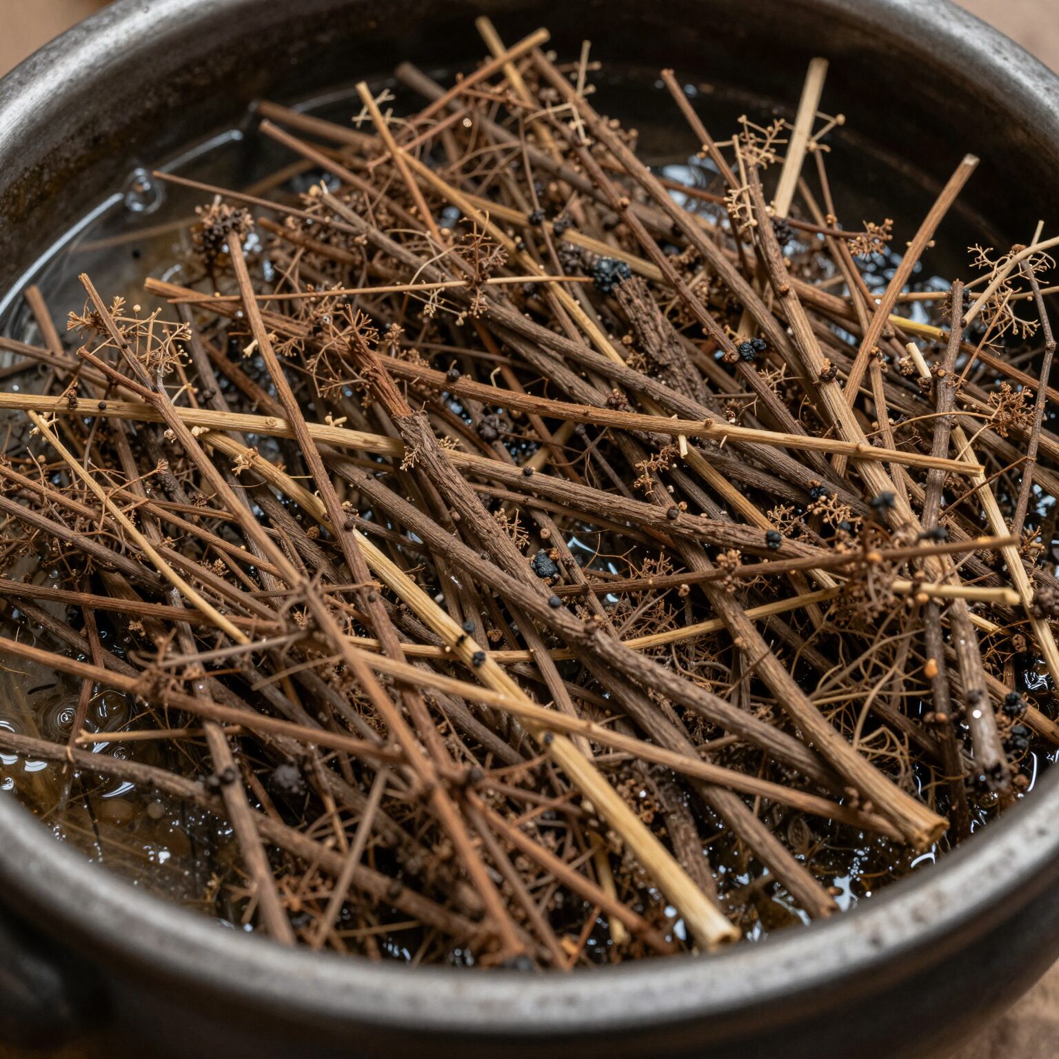 자연산 고사리 삶는 과정, 솥에서 고사리를 건져내는 모습