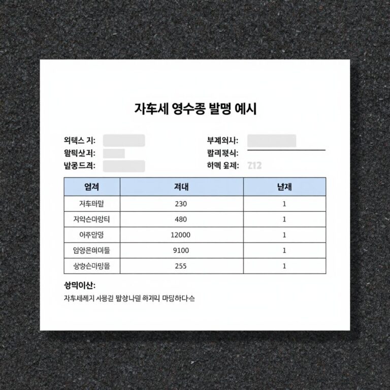 자동차세 영수증 발급 예시 화면 - 위택스에서 출력한 납세증명서 샘플