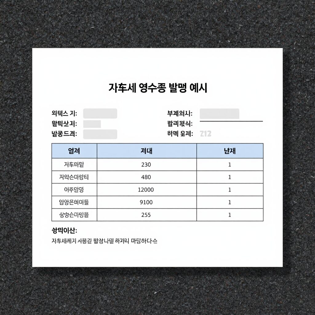 자동차세 영수증 발급 예시 화면 - 위택스에서 출력한 납세증명서 샘플