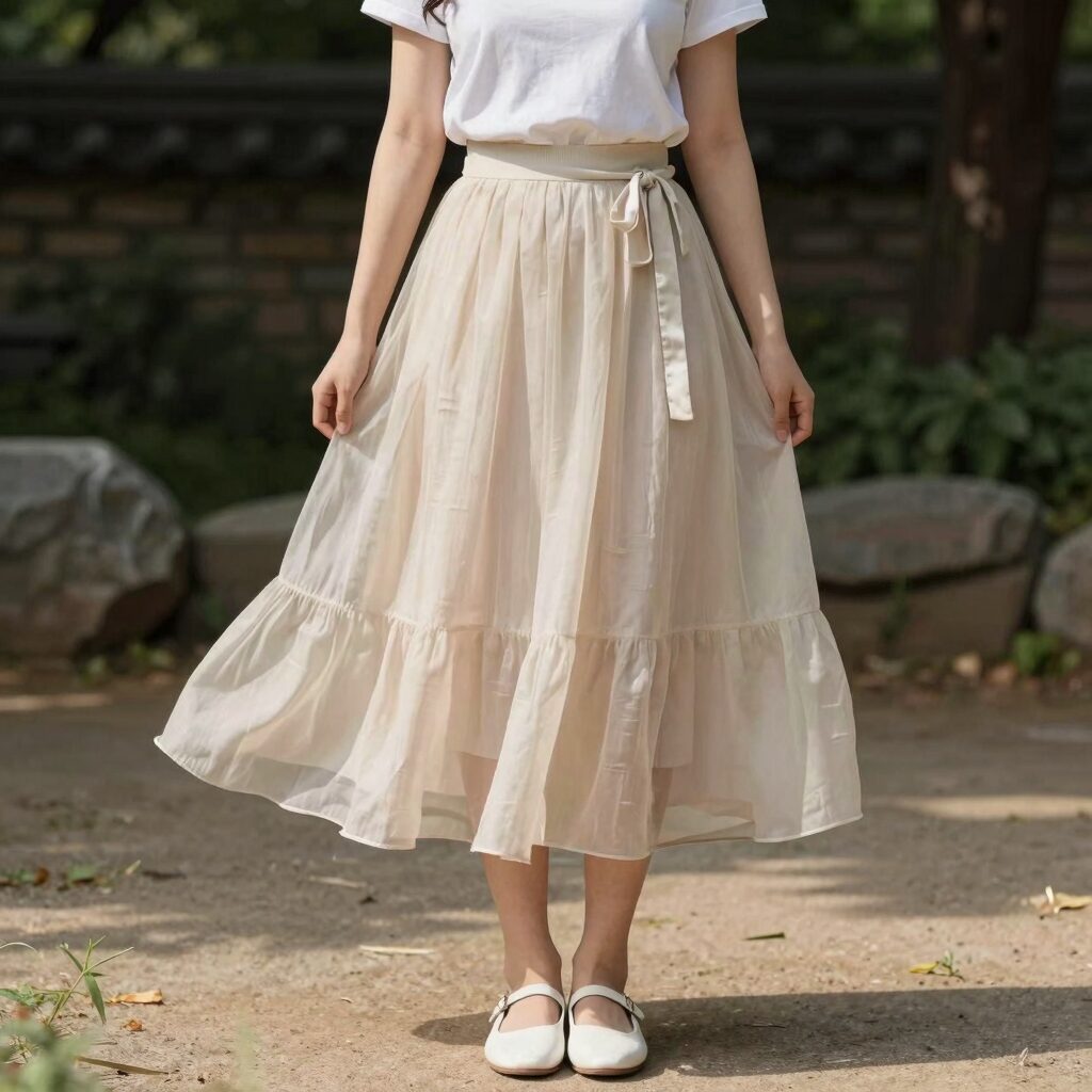 여름 쉬폰 롱스커트 다양한 코디 방법