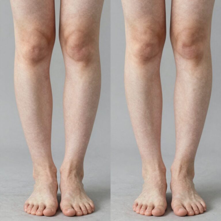 제모크림 사용 전과 후의 다리 피부 비교 사진. 왼쪽은 잔털이 보이고 오른쪽은 매끈하게 정리된 상태