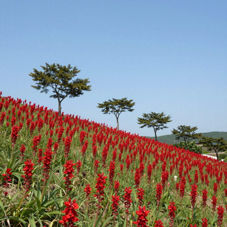 함안 악양둑방길 붉은 양귀비꽃밭과 하늘 풍경