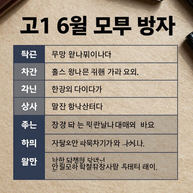 고1 6월 모의고사 범위를 표와 함께 정리한 이미지