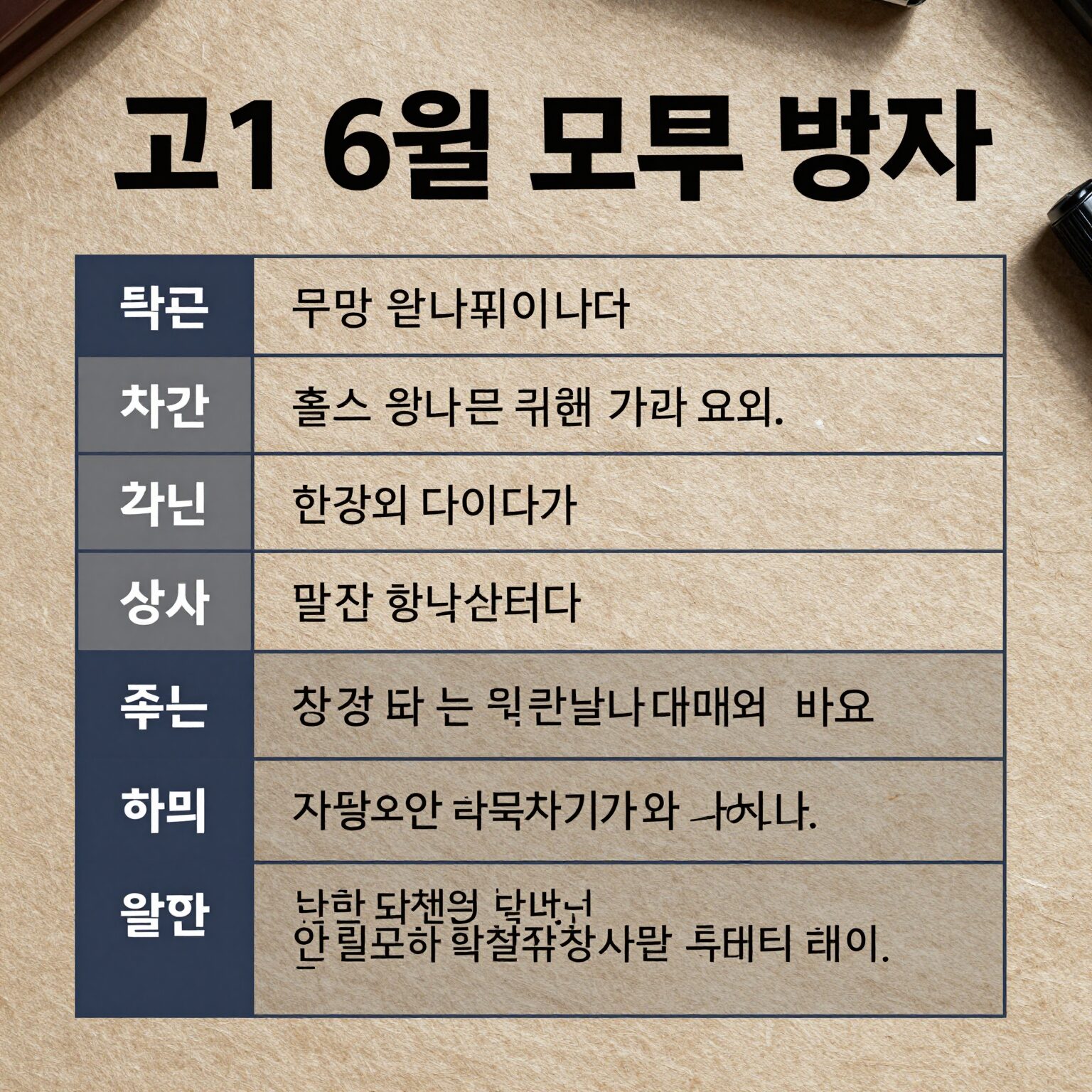 고1 6월 모의고사 범위를 표와 함께 정리한 이미지