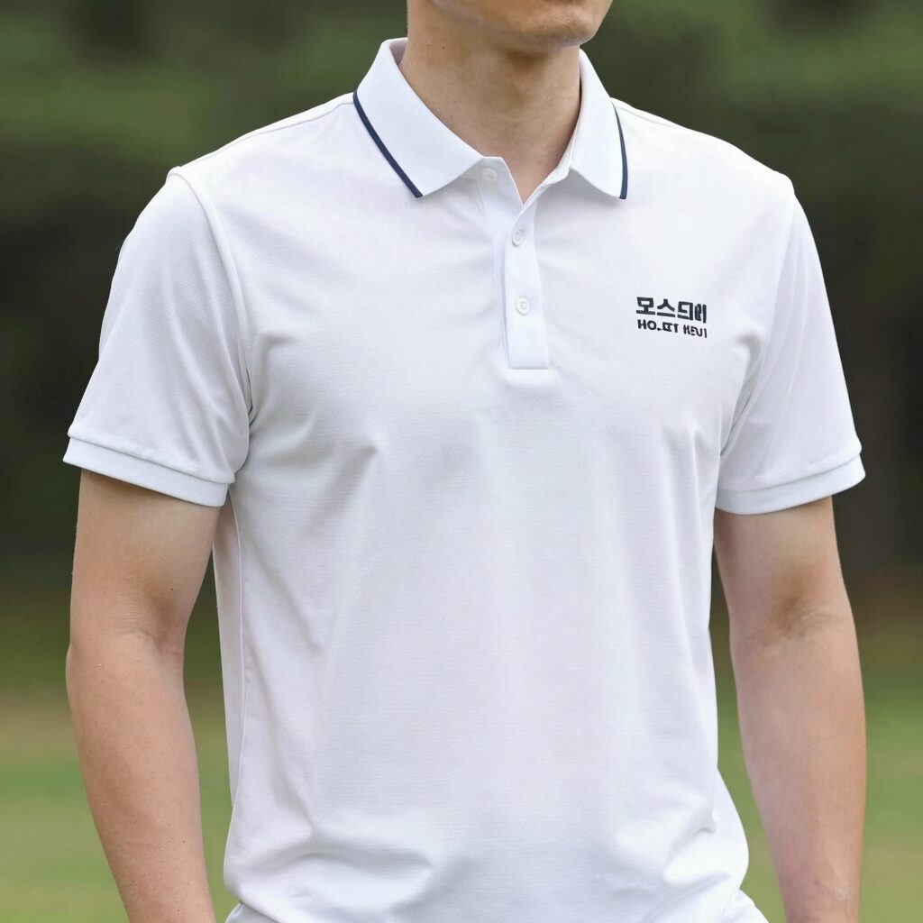 코오롱스포츠 모스드라이 베이직 폴로 반팔 티셔츠 화이트 컬러 착용 사진