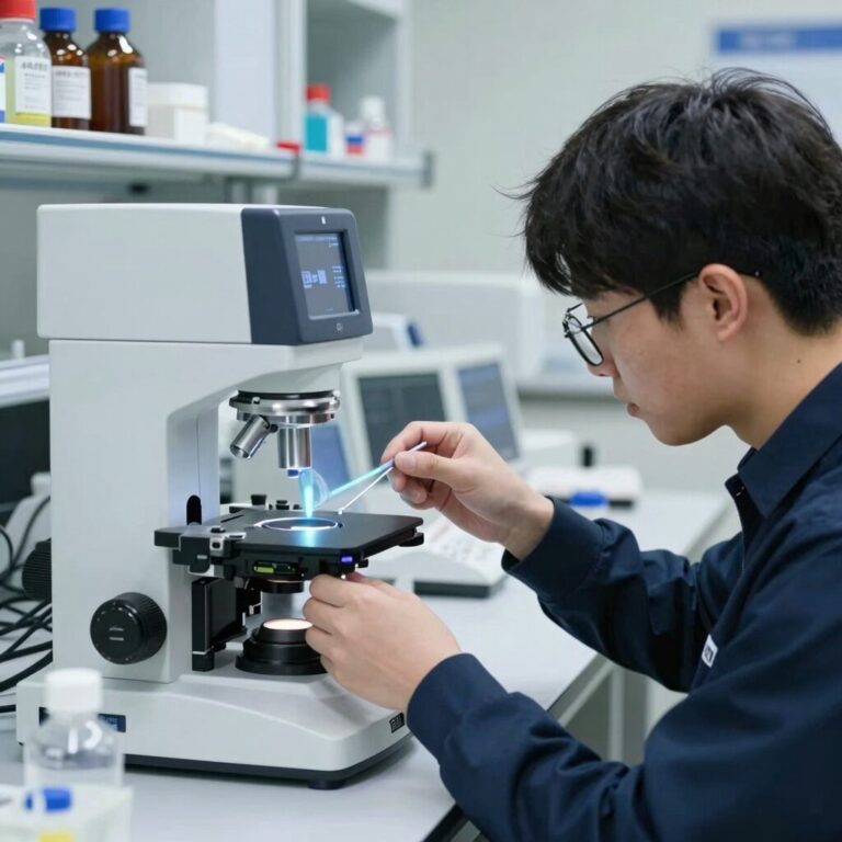 한국생명공학연구원 실험실에서 PCR 작업 중인 모습, 연구용 장비와 시약병이 보인다.