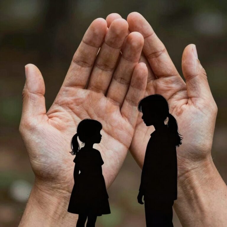 어버이의 의미를 상징하는 손을 잡고 있는 부모와 자식의 실루엣