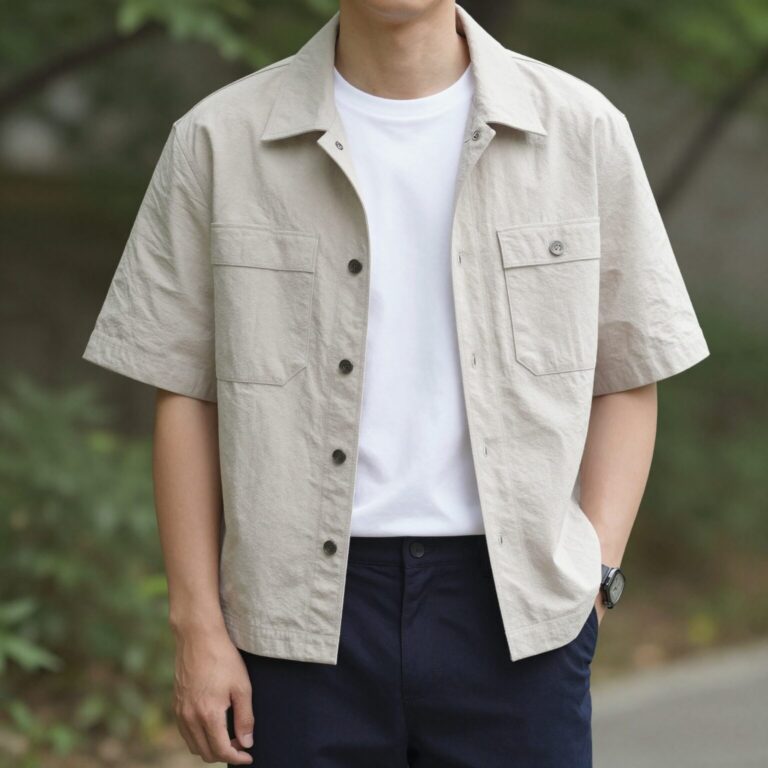 남성 여름 조끼를 흰 티셔츠와 슬랙스에 매치한 데일리 스타일링 사진