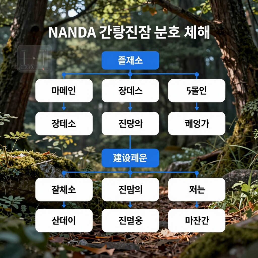 NANDA 간호진단 분류 체계 도식: 도메인, 클래스, 진단의 계층 구조