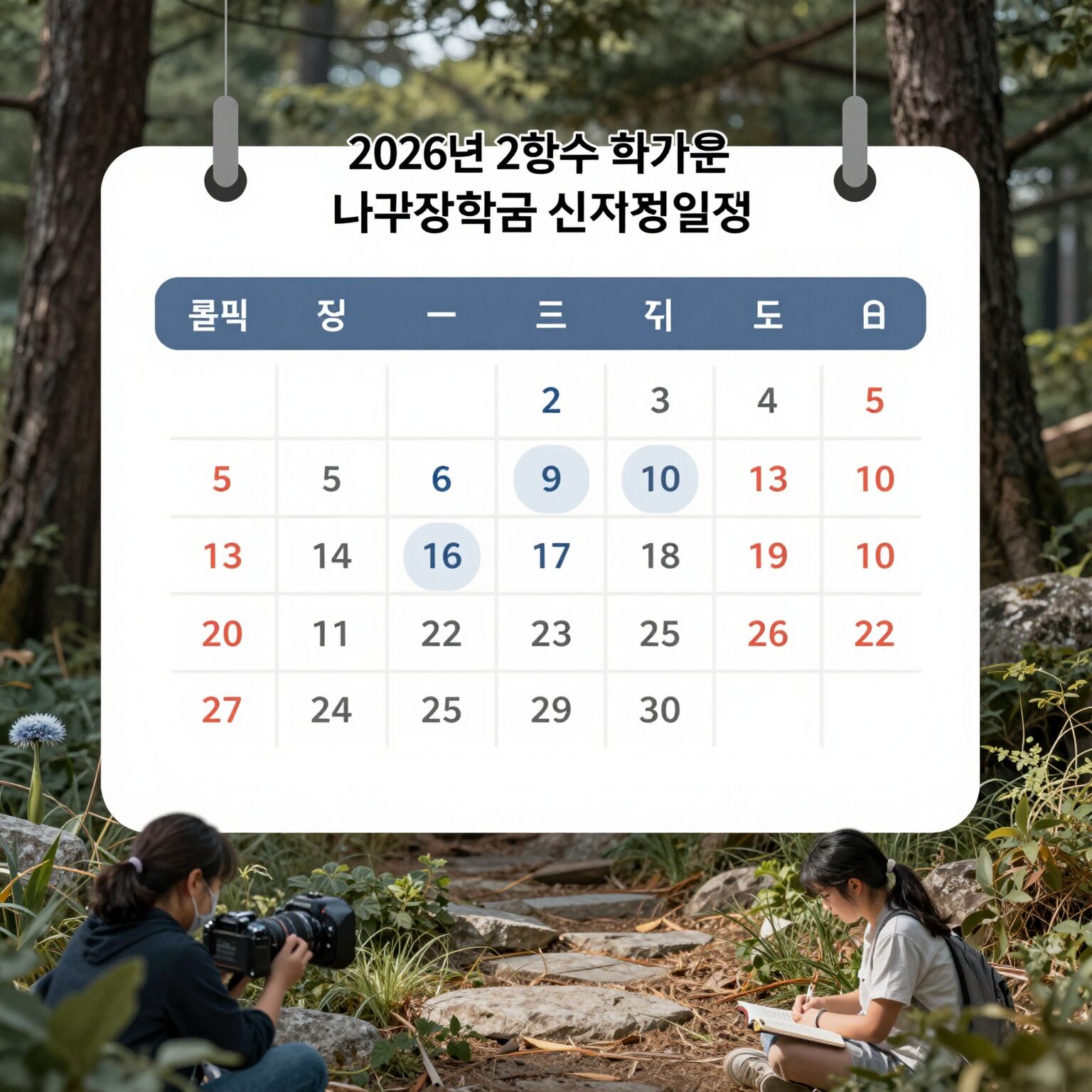 2026년 2학기 국가장학금 신청 일정과 준비물을 알려주는 캘린더 이미지