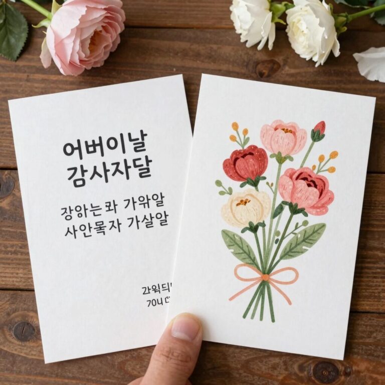 어버이날 감사 인사말을 적은 카드와 카네이션