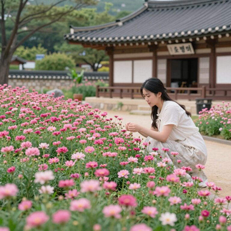 성서 장미공원에서 만발한 분홍 장미와 근처 오봉집 음식 사진