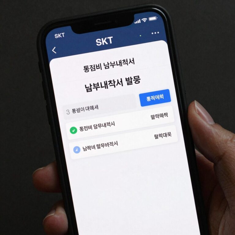 SKT T월드에서 통신비 납부내역서 발급 화면 예시