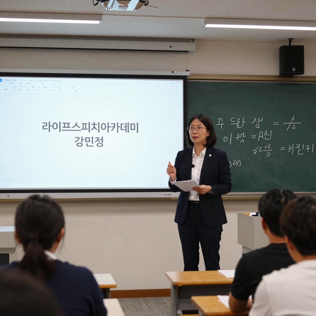 라이프스피치아카데미 강민정 소장이 PT 발표 코칭을 진행하는 모습