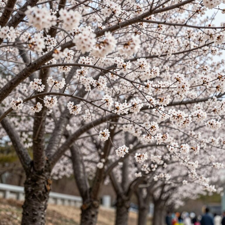 때죽나무 꽃이 가지에 주렁주렁 핀 모습