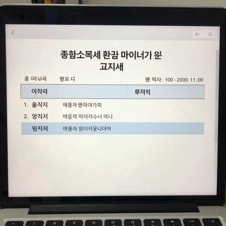 종합소득세 환급 마이너스 표시가 있는 고지서 화면 예시