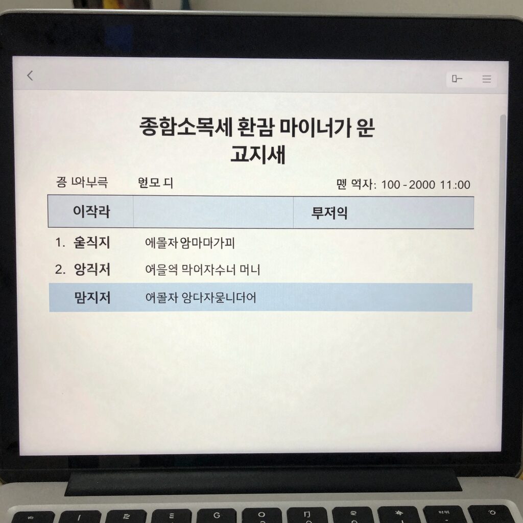 종합소득세 환급 마이너스 표시가 있는 고지서 화면 예시