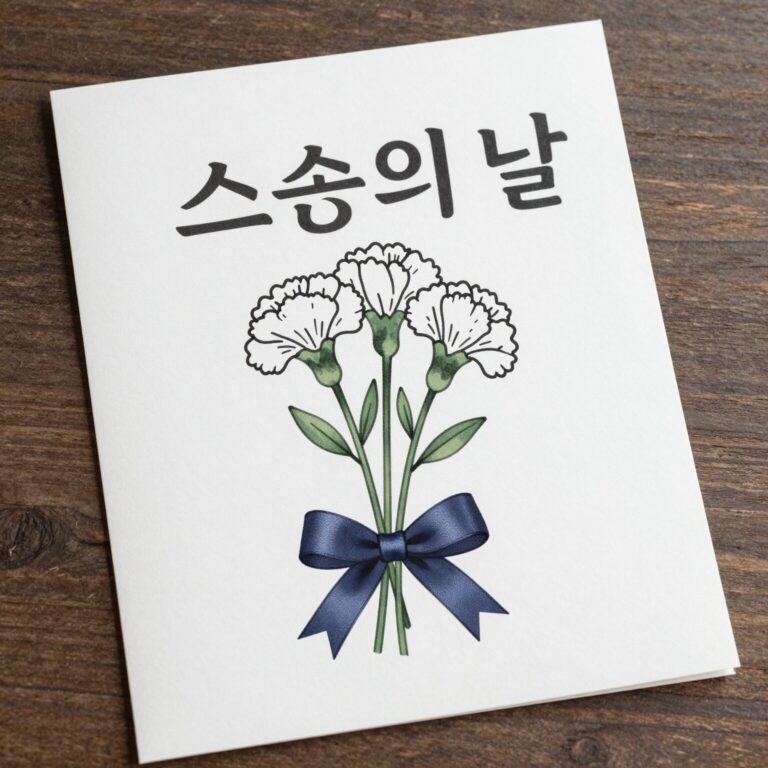 스승의 날 편지지 무료 다운로드 도안 예시 - 카네이션과 리본이 있는 깔끔한 디자인