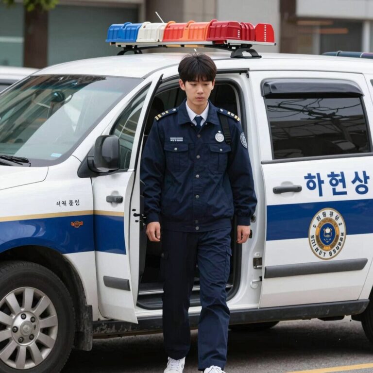 부산고등학교 학생 하현승 구속 현장 모습, 경찰차에 탑승하는 장면