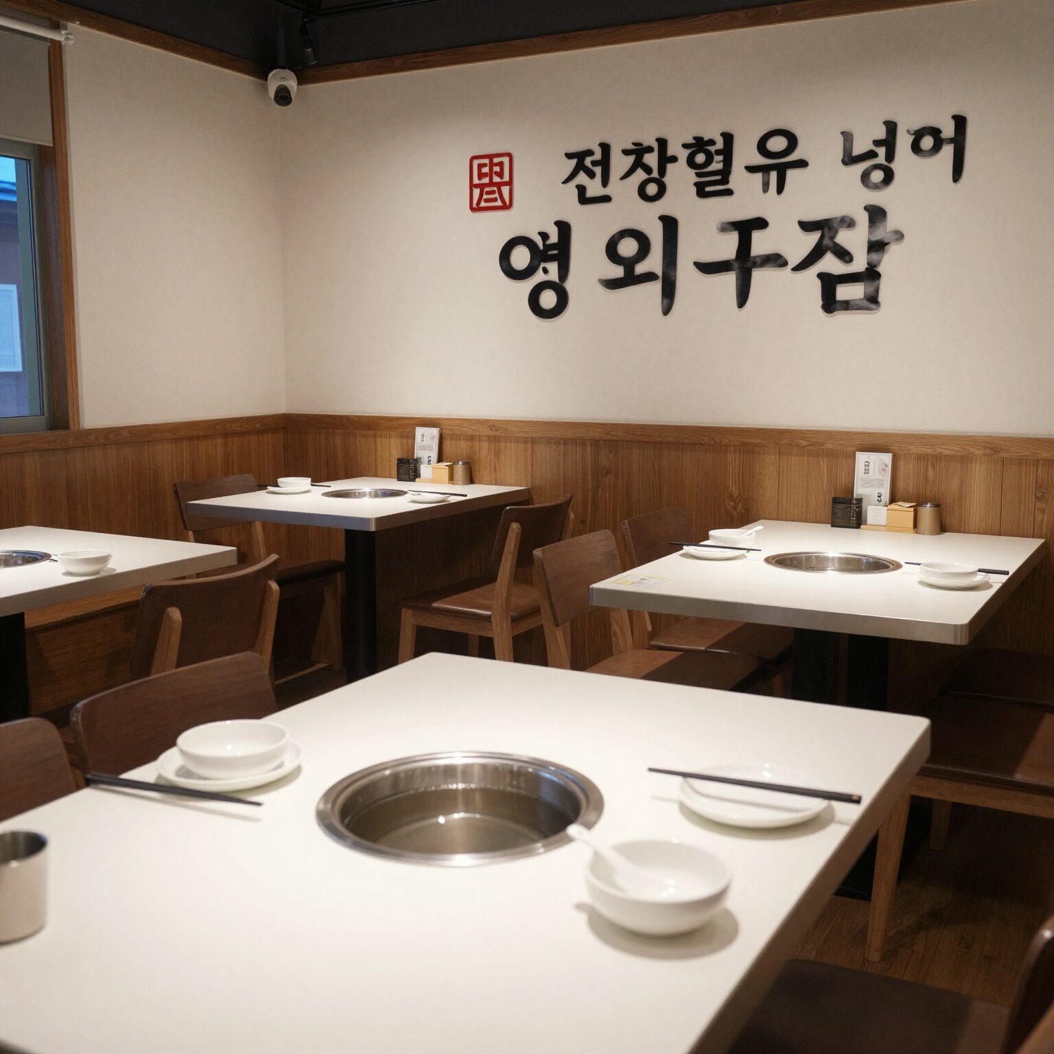전철우 냉면집 여의도점 내부 모습 깔끔한 테이블 배치