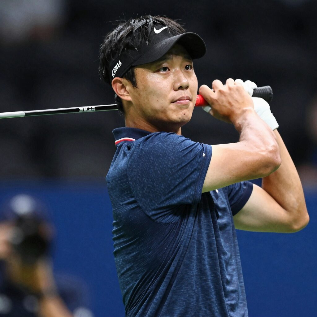 김주형이 2026 US 오픈 2라운드에서 공동 2위에 오르며 기뻐하는 모습
