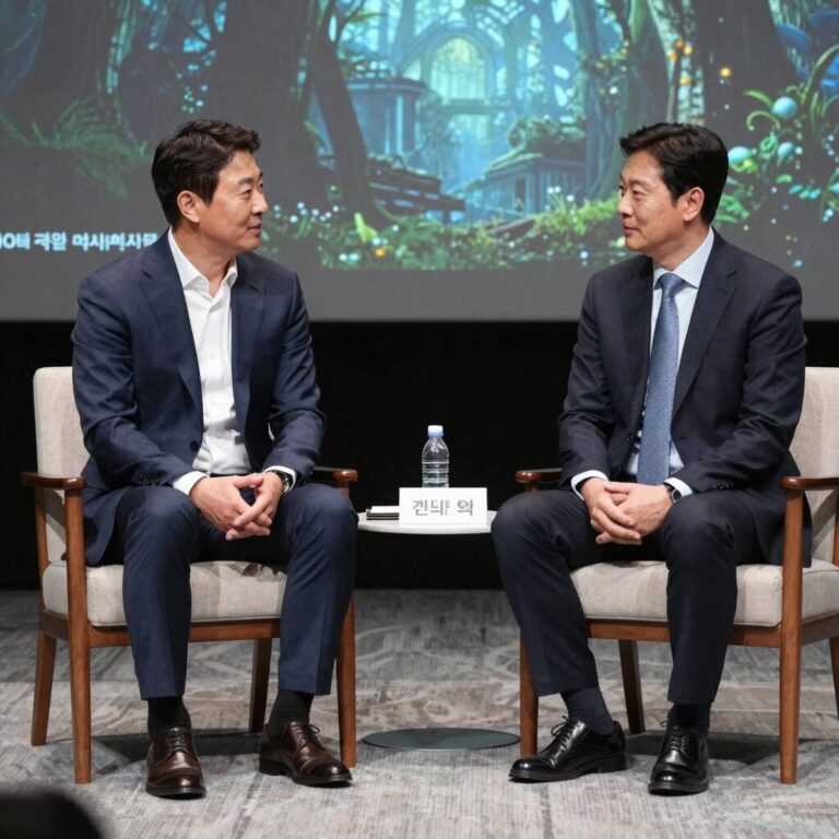 젠슨 황 엔비디아 CEO가 시구를 하고 박정원 두산그룹 회장이 시타를 하는 장면