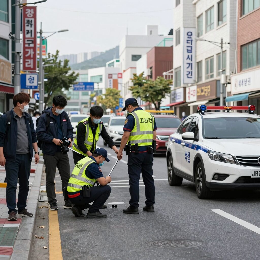 서울 노원구 화랑대사거리 교통사고 현장에서 경찰과 소방이 수습 중인 모습