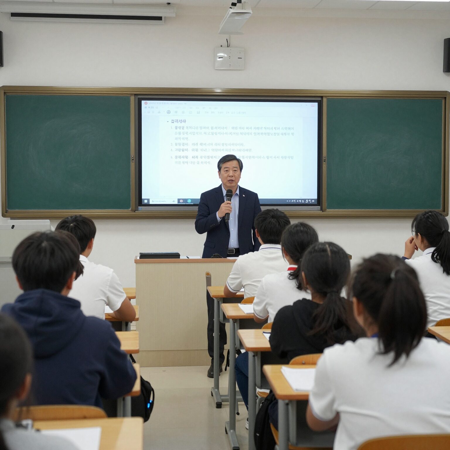 신경호 강원교육감이 디지털 교실에서 학생들과 대화하는 모습